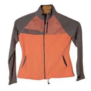Fox Warm Up Track Jacket Size Large Women's Orange Gray Full‎ Zip Thumb Holes